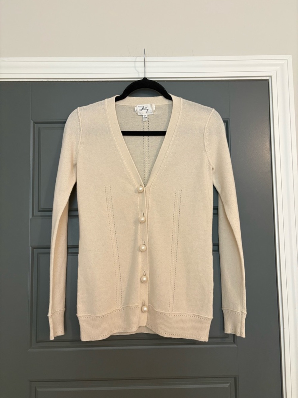 Milly Cream V-Neck Button Front Cardigan